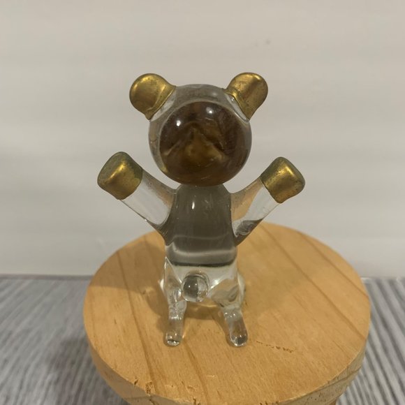 PAC Prestige American Corp Glass Art And Brass Bear Figurine - Picture 2 of 6